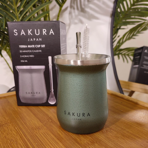 MATE SAKURA ACERO VERDE CON BOMBILL