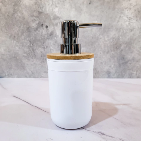 DISPENSER PLASTICO BLANCO Y BAMBOO
