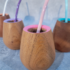 MATE CUIA MADERA CON BORDE COLOR - comprar online