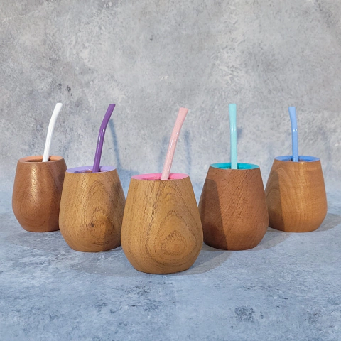 MATE CUIA MADERA CON BORDE COLOR