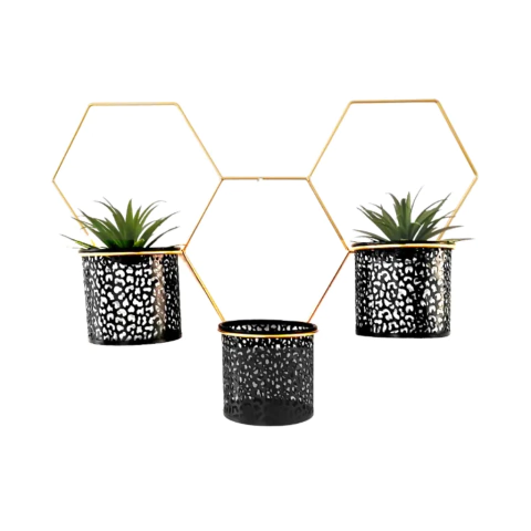 PORTA MACETA COLGANTE DORADO X3