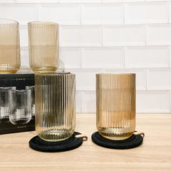 VASO RECTO 420ML VIDRIO ORO LINEAS - comprar online