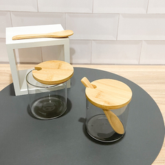 AZUCARERA RECTA VIDRIO TAPA BAMBOO - comprar online