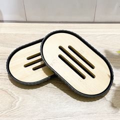 JABONERA PLASTICA NEGRA Y BAMBOO - Bazaar novedades