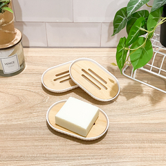 JABONERA PLASTICO BLANCO Y BAMBOO - comprar online