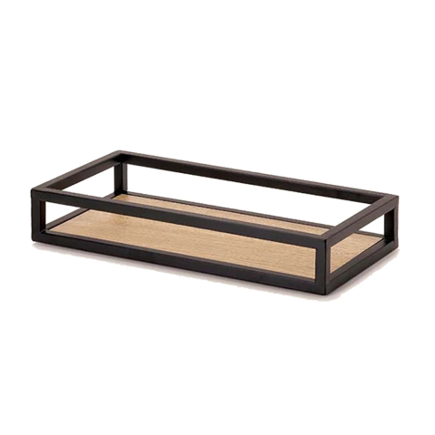 Bandeja Industrial Retangular Madeira Metal 30cm Mart 14049