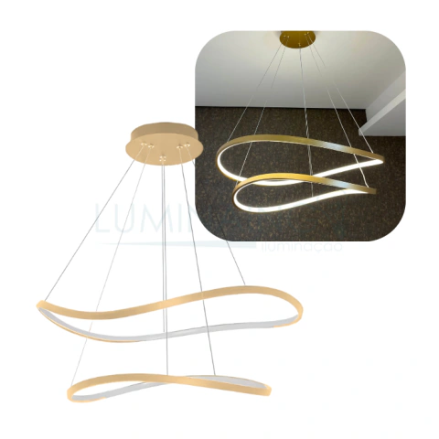 PENDENTE LED OCEANO 2 AROS 85W 1750LM BIVOLT 3000K IP20 ALUMÍNIO E SILICONE GOLD P-OCEANO-140-GOLD - GMH TRADE