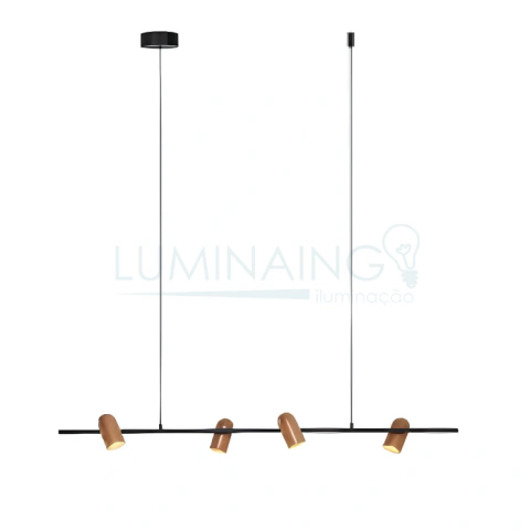 PENDENTE ONNA 4XGU10 140X15X12CM PRETO E MADEIRA PD1864PTMD - STUDIOLUCE