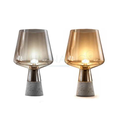 LUMINÁRIA DE MESA TOPÁZIO 1XE27 60W BIVOLT IP20 VIDRO E CIMENTO FUME-ÂMBAR - GMH TRADE