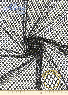 Tecido de Malha Tule Pedraria. Composição: 96% Poliéster 4% Elastano. Largura: 1,26 metros. Gramatura: 110 Gr/m²