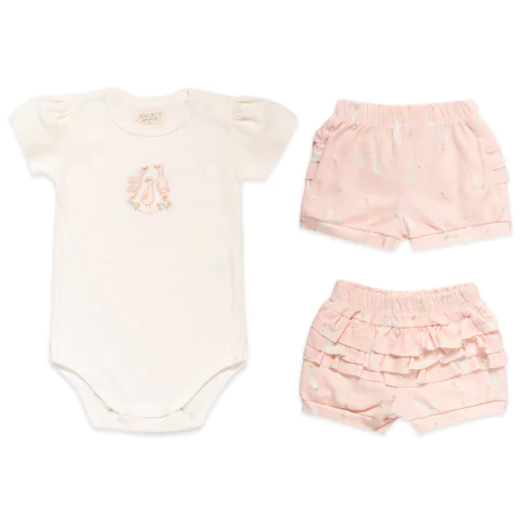 Conj. Body MC + Shorts Babadinho Patinhos Rosa