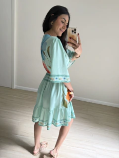 Vestido Isis curto - Verde água floral - STORIN | Loja de moda feminina