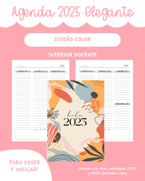 Agenda Docente imprimible 2025 Elegant - color