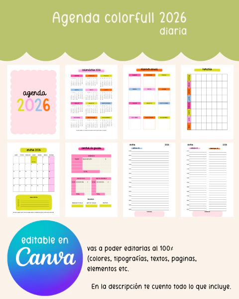 Agenda 2026 colorfull diaria - editable en canva - comprar online