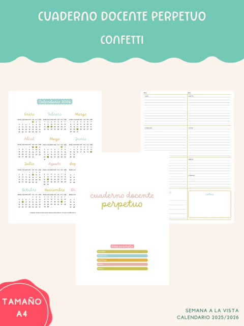 Cuaderno Docente A4 Confetti perpetuo - Imprimible - comprar online