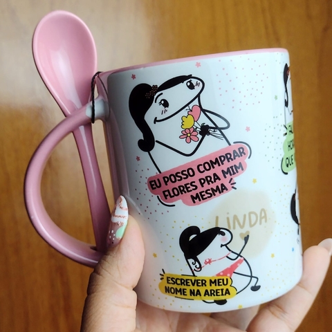Caneca cerâmica com colher - Flowers