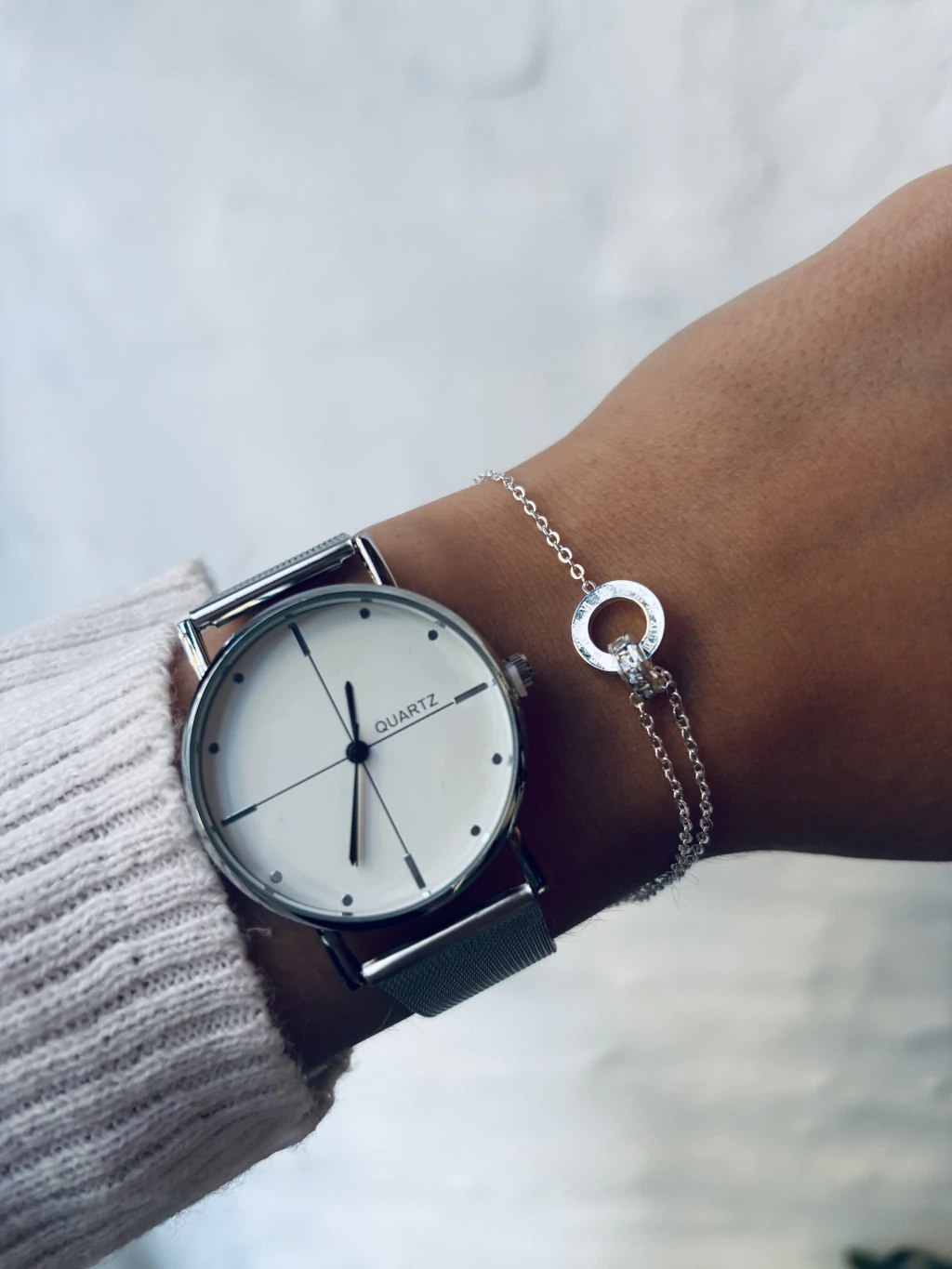 Pulsera doble cadena acero blanco