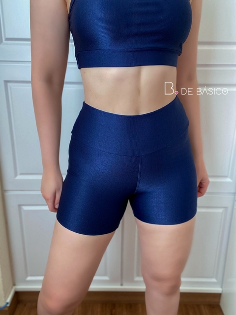 Short canelado azul marinho