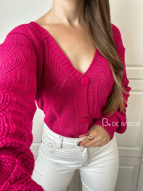 Casaco trança rosa magenta