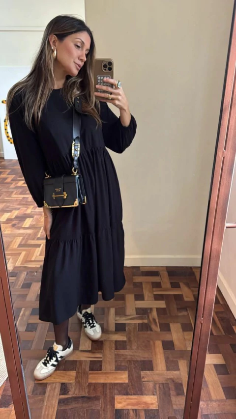 Vestido Manga Longa Plissado - comprar online