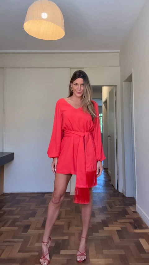 Vestido Curto Faixa Franja