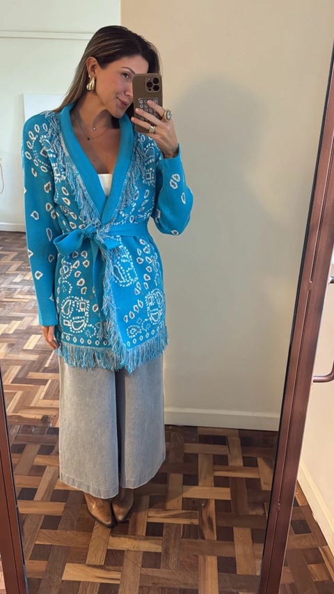 Casaco Fio Estampado com Faixa