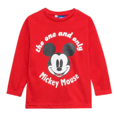 Pijama "Disney" - Remera cara Mickey roja y pantalón gris con logos en internet