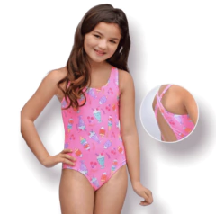 Enteriza "Elemento" - Little Girl - espalda cruzada rosa con heladitos - comprar online