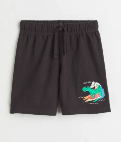 Short "H&M" - Big Boy - De algodón negro con dino verde