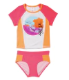 Malla "Justice" - Remera UV + bombacha blanca con naranja y rosa