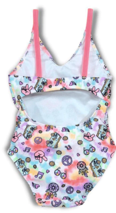 Enteriza "Elemento" - Blanca con simbolos de paz y breteles fluo - Lupeluz