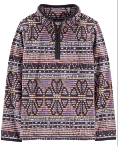 Buzo "Osh Kosh"- De micropolar, 1/2 cierre, gris con dibujos