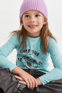 Remera H&M - Manga larga, verde agua con buho - comprar online