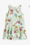 Vestido H&M - Big Girl - Verde agua con unicornios y margaritas