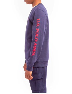 Buzo "USPoloassn". Azul marino con logo y estampada en rojo. Con frisa en internet