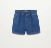 Short "H&M" - De jean blandito, azul oscuro, con cintura alta elastizada