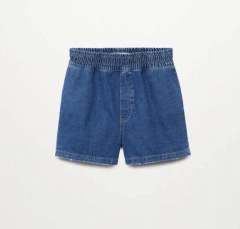 Short "H&M" - De jean blandito, azul oscuro, con cintura alta elastizada