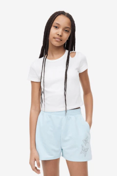 Short "H&M" - Celeste de algodón rústico, con mariposas brillitos - comprar online