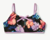 Top de malla "Justice" - Negra con flores grandes y vivos en violeta