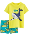 Conjunto "Carter´s" - Remera UV manga corta amarilla con ballena + zunga turquesa con submarinos