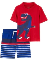 Conjunto "Carter´s" - Remera UV manga corta + malla azul y roja con dino