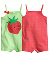 Enteritos "H&M" - Pack x 2 unid. Verde y rojo con frutillas - Talle 2 a 4 meses