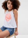 Musculosa "Gap" - Blanca con SURF en coral con brillitos