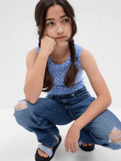Musculosa "Gap" - De morley celeste con florcitas blancas en internet