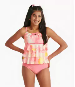 Malla "Justice" - 2 piezas tankini con volados rosa batik - comprar online