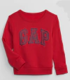 Buzo "Gap". Cuello redondo rojo con logo estampado