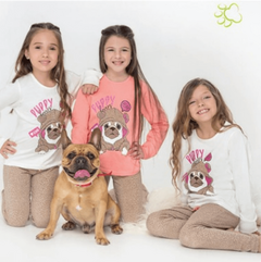 Pijama "Vintage" - Remera rosa con perrito + pantalón animal print - comprar online