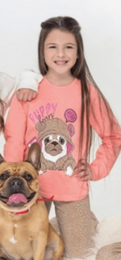 Pijama "Vintage" - Remera rosa con perrito + pantalón animal print