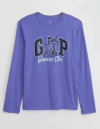 Remera "GAP". Violeta, manga larga, con logo estampado dinosaurio