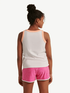 Musculosa "Justice" - Blanca con logo brillitos y vivos en coral en internet